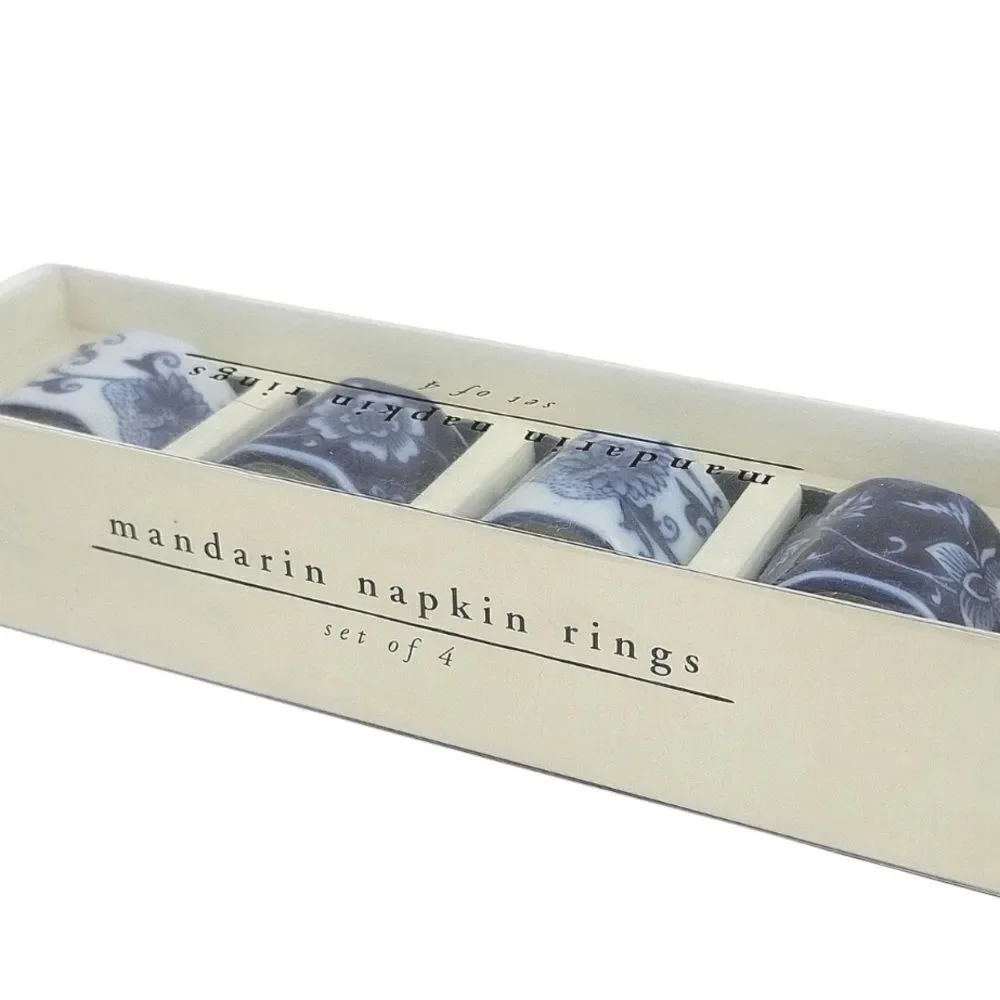 Pier 1 Blue and White Porcelain Napkin Rings 3 boxes